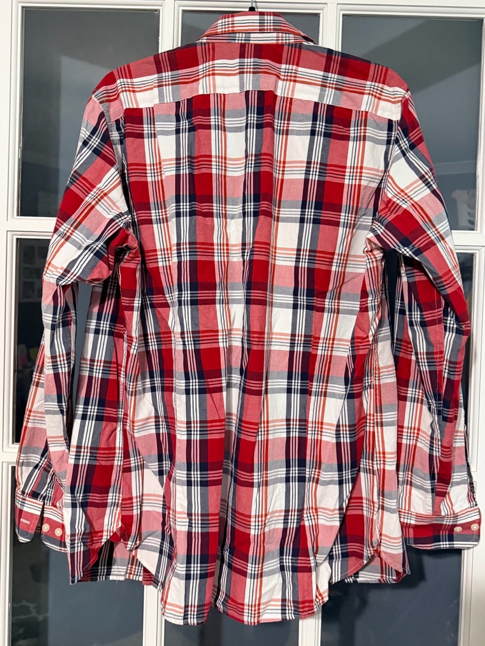 Banana Republic Men's Red, Navy & White Plaid Cotton Button-Down Shirt - Picture 2 of 3